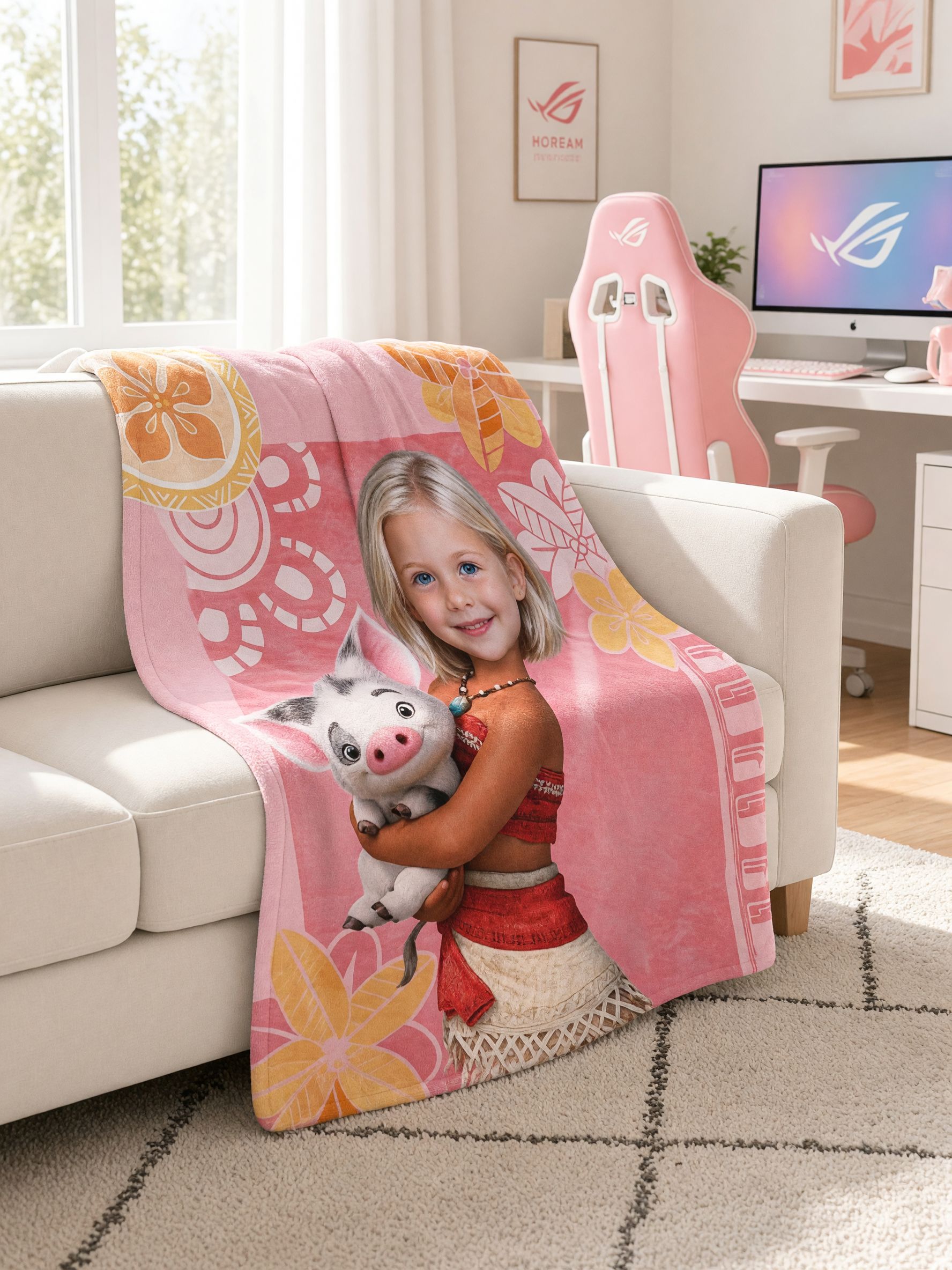 Custom Face Photo Blanket Personalized Tropical Cartoon Flannel Fleece Throw Soft Bed Sofa Cozy Keepsake Gift for Kids