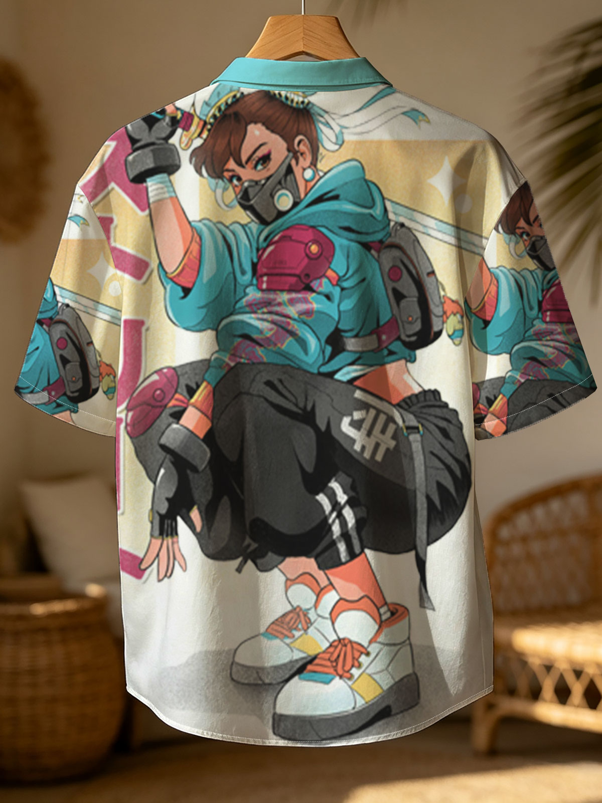 Street Fighter Character in Urban Combat Gear with Katana and Mask -  Shirt