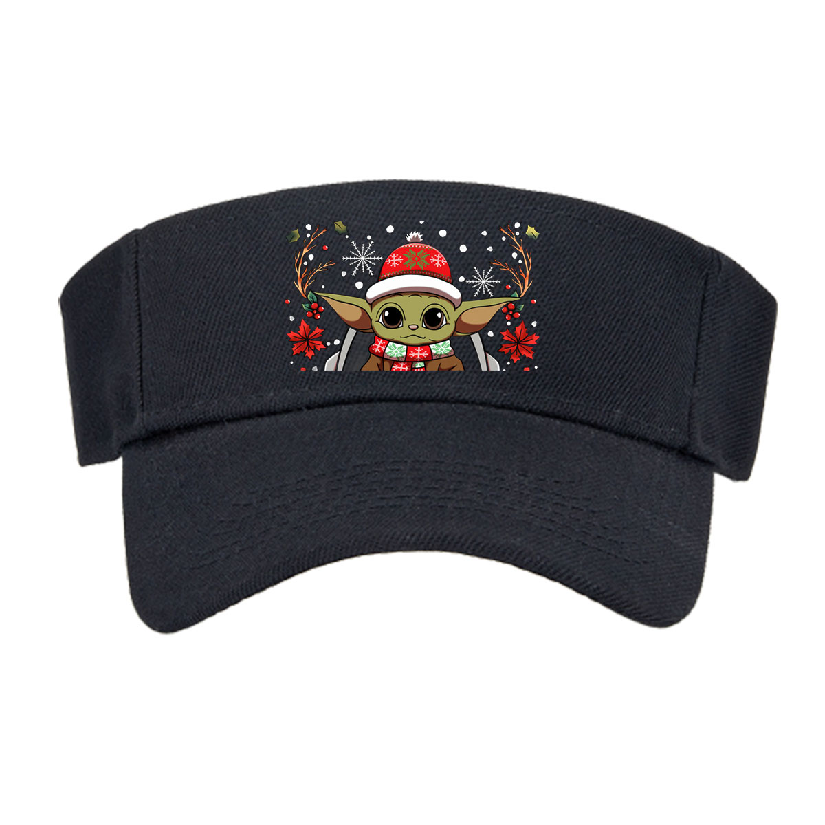 Baby Yoda in Christmas Hat and Scarf, Surrounded by Holiday Decorations -  Visor cap