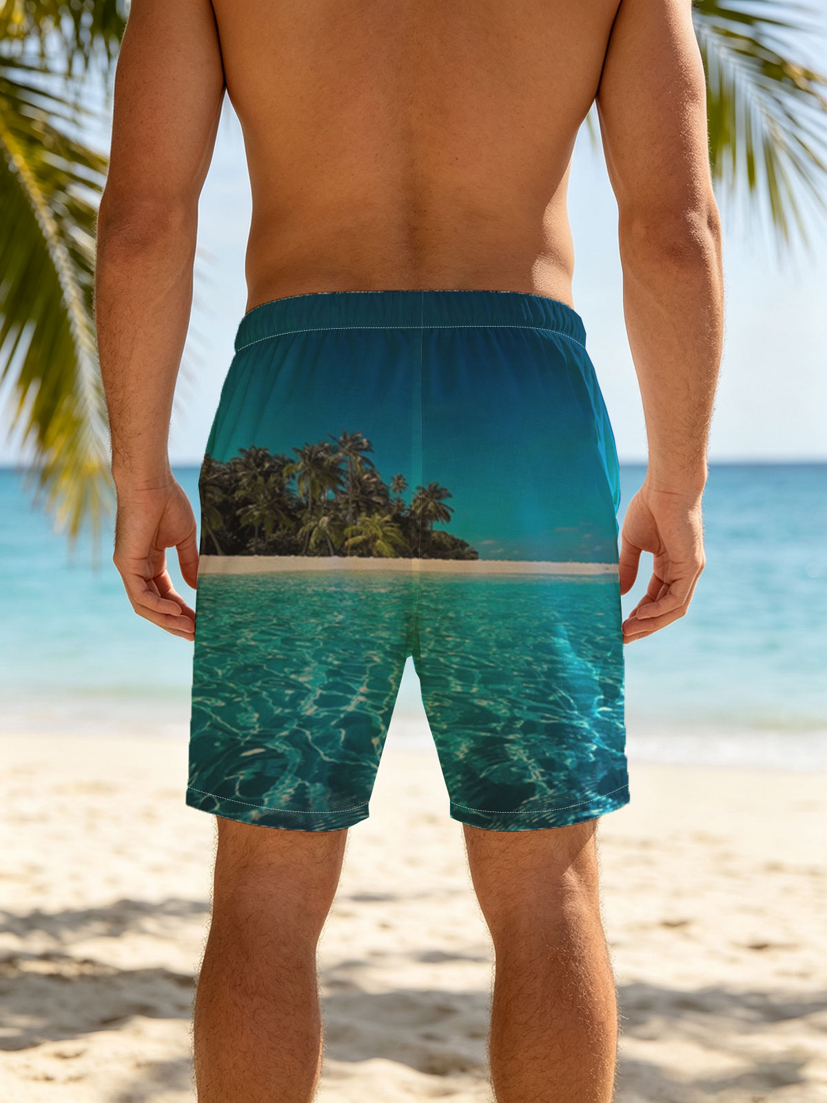Crystal Clear Waters and Palm Trees on a Tropical Beach -  Beach shorts