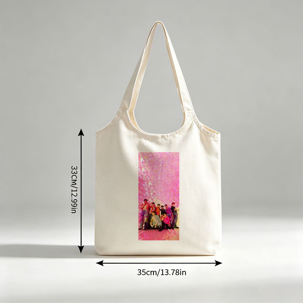 SEVENTEEN in a vibrant pink-lit scene with dynamic poses and colorful outfits - Canvas shoulder bags/