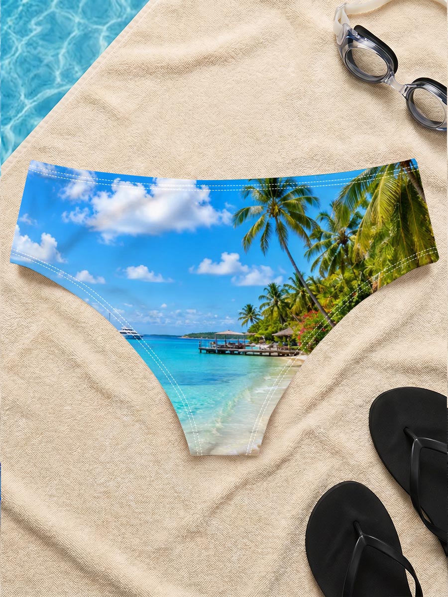 Tropical Beach with Palm Trees and Crystal Clear Water -  Men's swim trunks