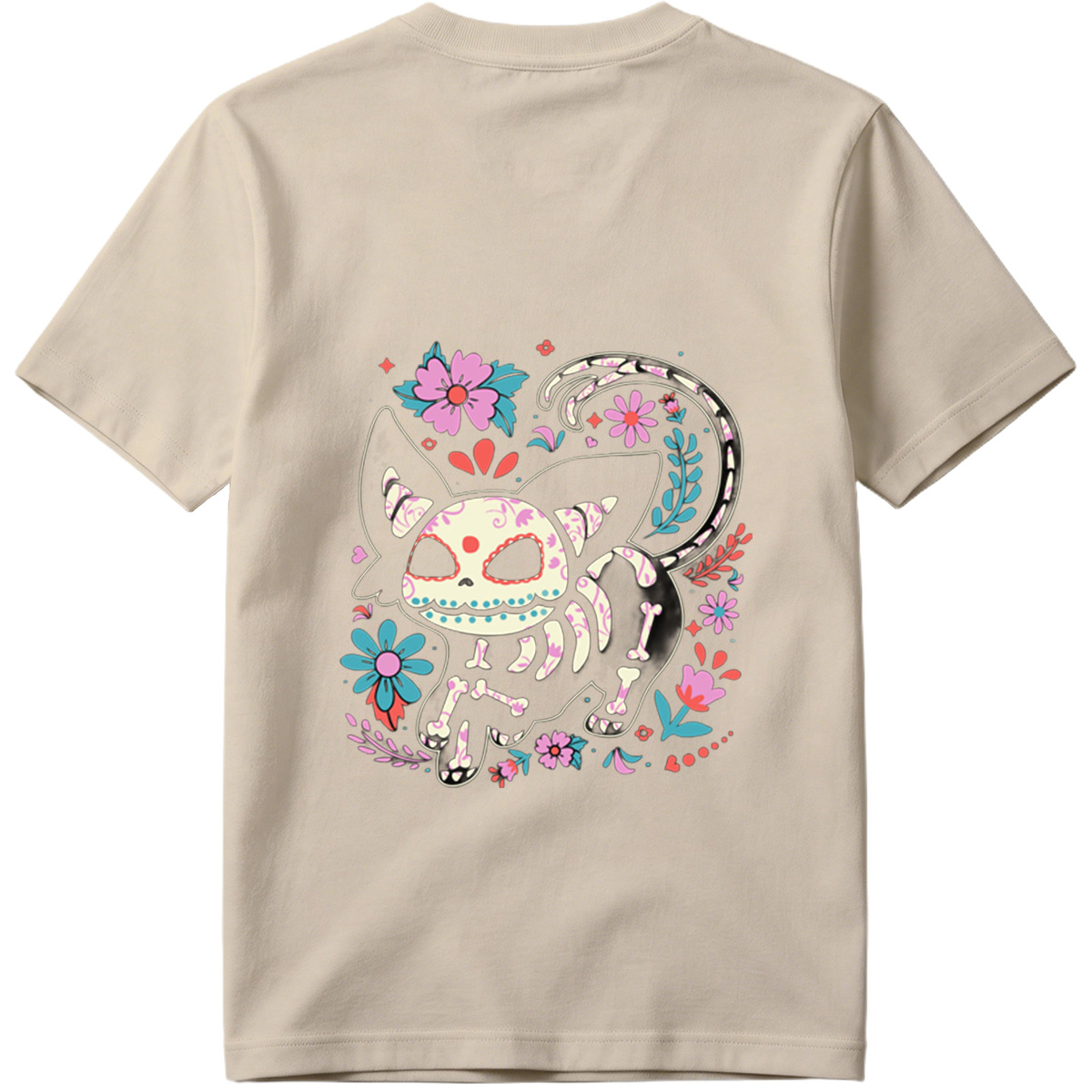 Day of the Dead Cat: Sugar Skull Feline with Floral Design - Tee