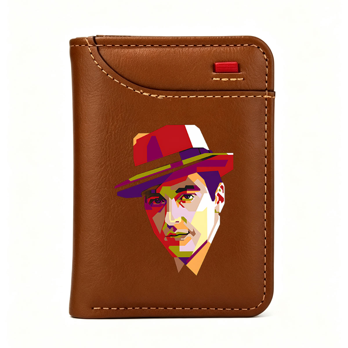 Colorful Geometric Portrait of a Man in a Hat - Vertical Style Wallet