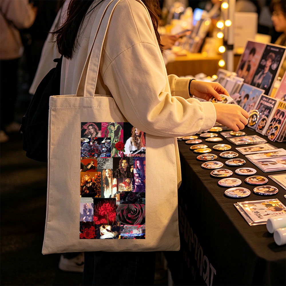X Japan Band Members in Dramatic Performance and Artistic Portraits Featuring Red Roses and Gothic Imagery - Canvas tote bags