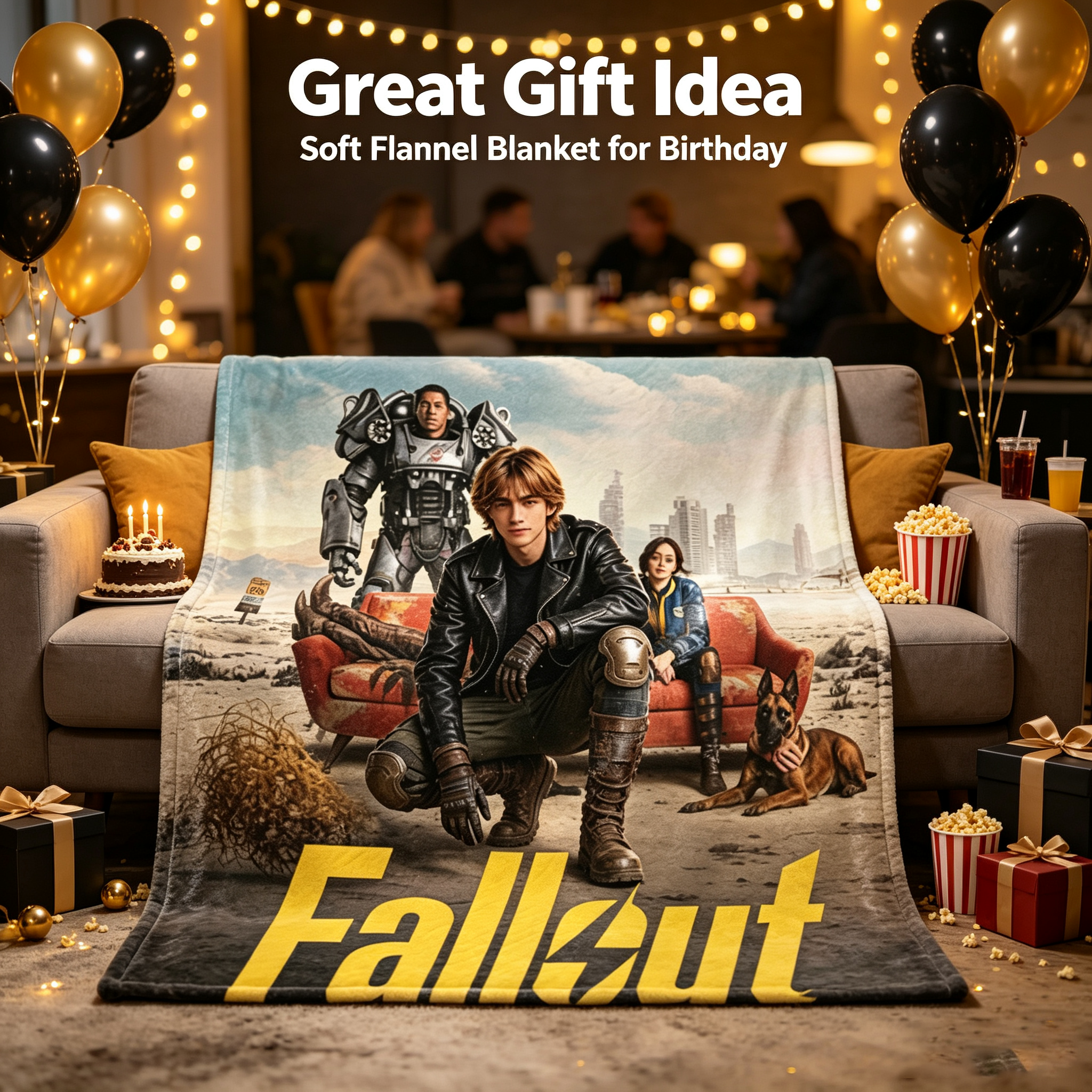Custom Face Blanket Fallout IP Flannel Blanket for Couch, Bed, or Outdoor Use – Perfect Gift or Giveaway for Fans