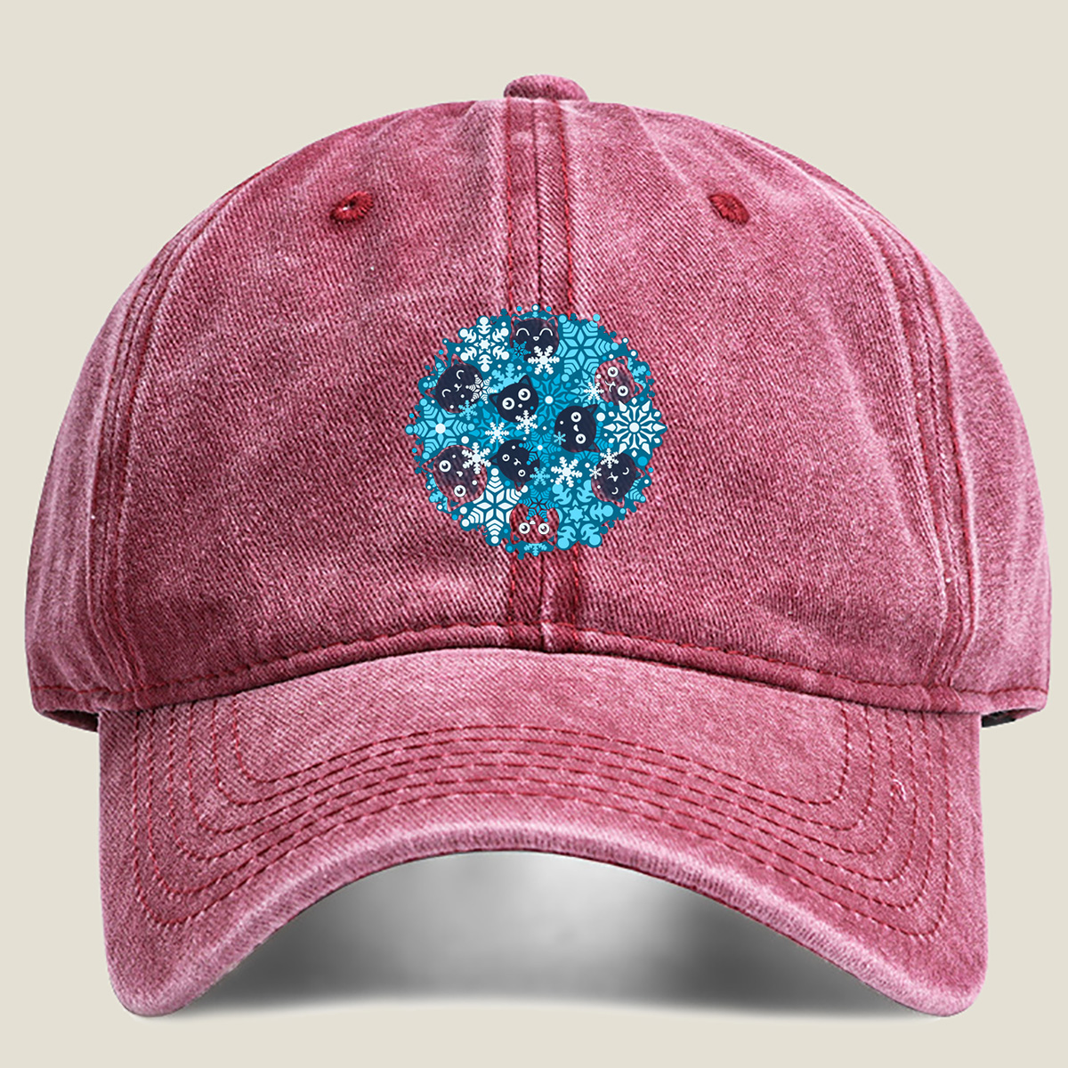 Pusheen Snowflake Pattern - Washed Denim - Baseball Cap