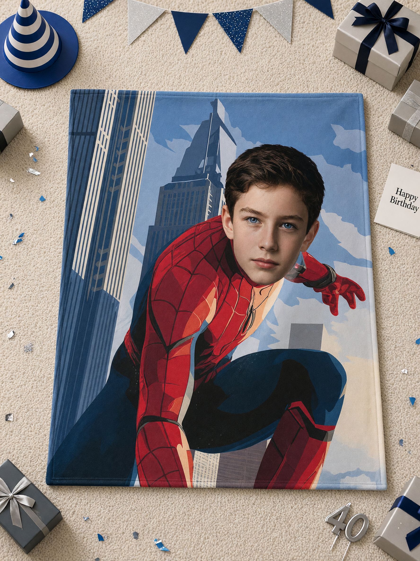 Personalized Superhero Face Blanket Custom Photo Flannel Fleece Throw for Kids and Adults Cozy Gift