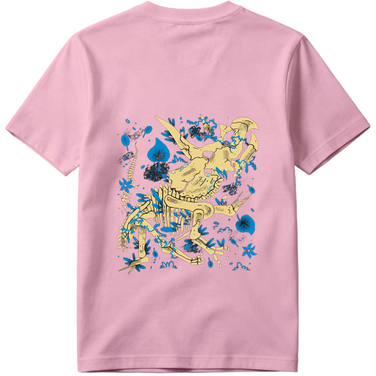Triceratops Skeleton with Blue Leaves - Tee
