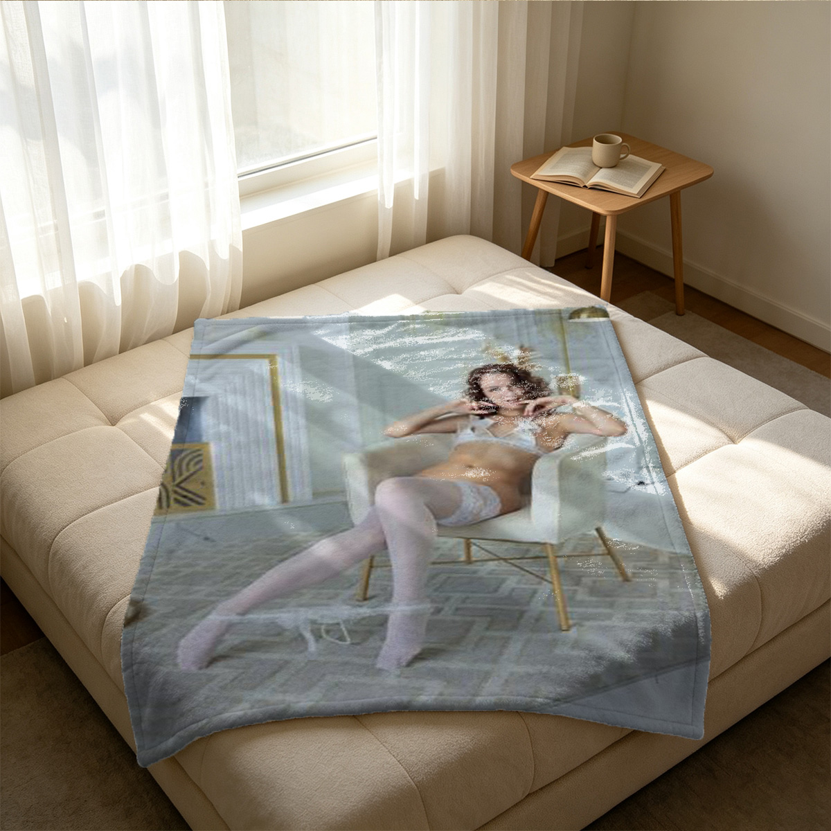 Nude woman on blue chair, FEMJOY - Blanket