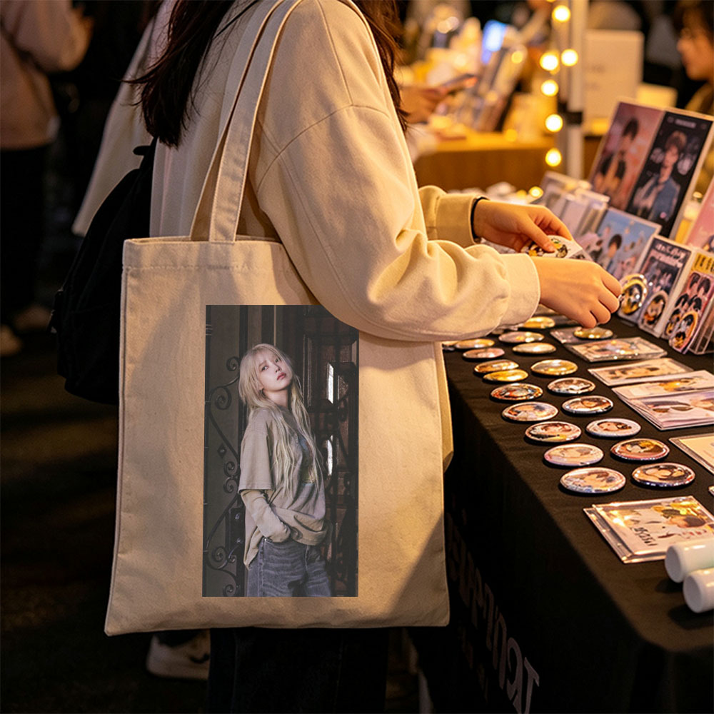 IVE Yujin in a Moody Urban Scene Wearing a Beige Oversized Sweater and Jeans - Canvas tote bags