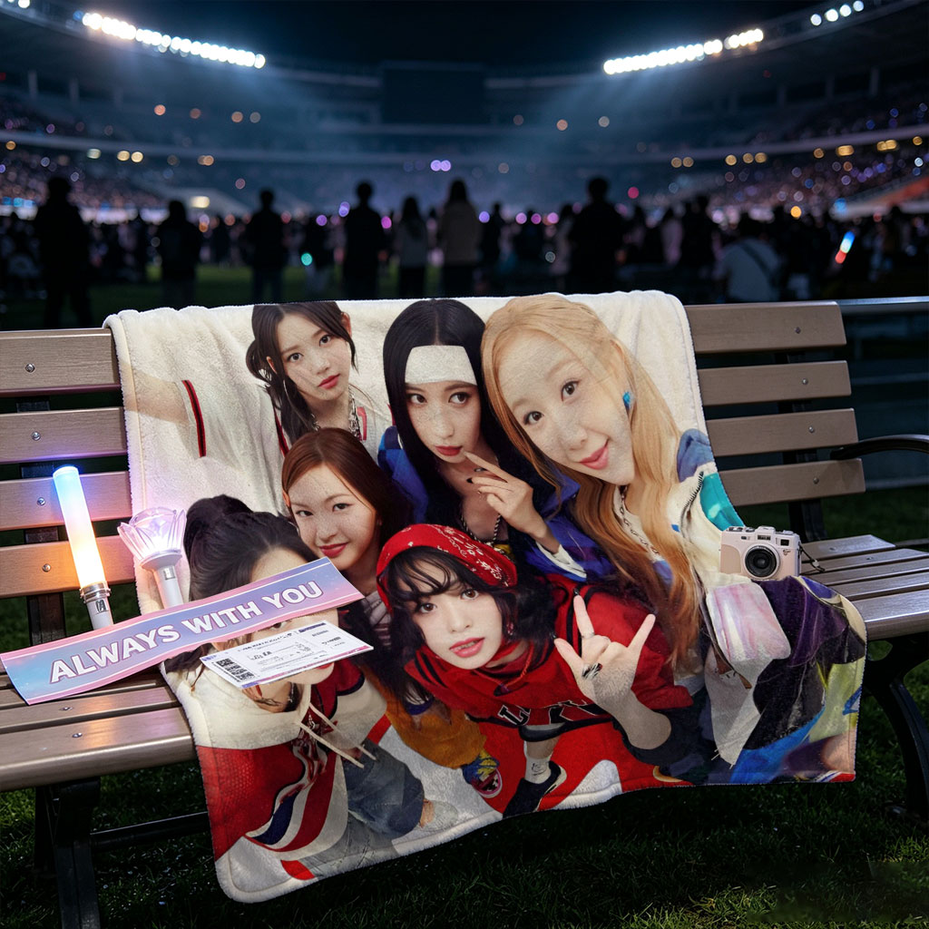 BABYMONSTER Group Photo - Five Members Posing Playfully in Colorful Outfits Against White Background - Blankets