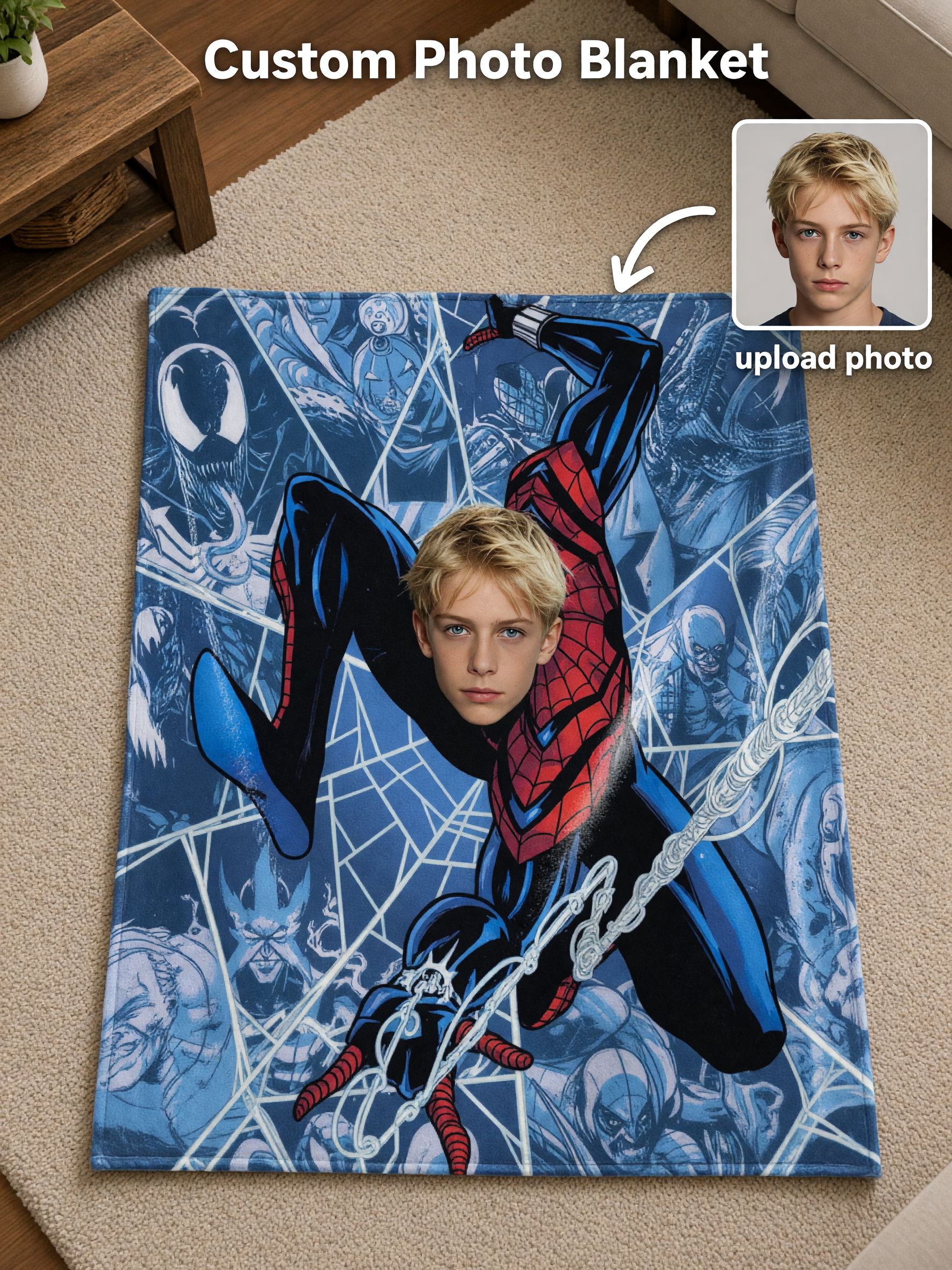 Personalized Superhero Custom Photo Blanket Ultra Soft Flannel Throw Cover for Kids and Comic Fans Ideal Cozy Gift