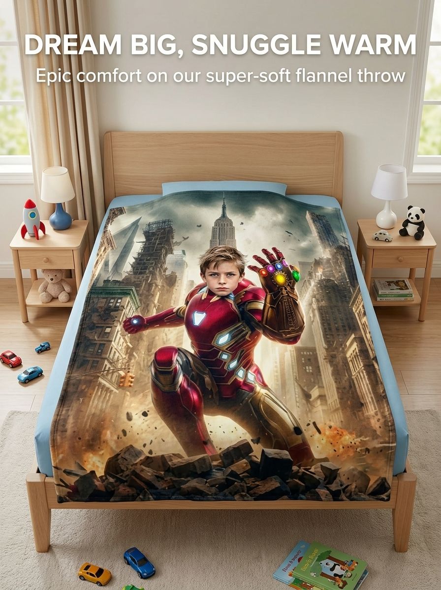 Custom Face Superhero Flannel Blanket Ultra Soft Personalized Photo Throw Skin Friendly Warm Bed Couch Gift