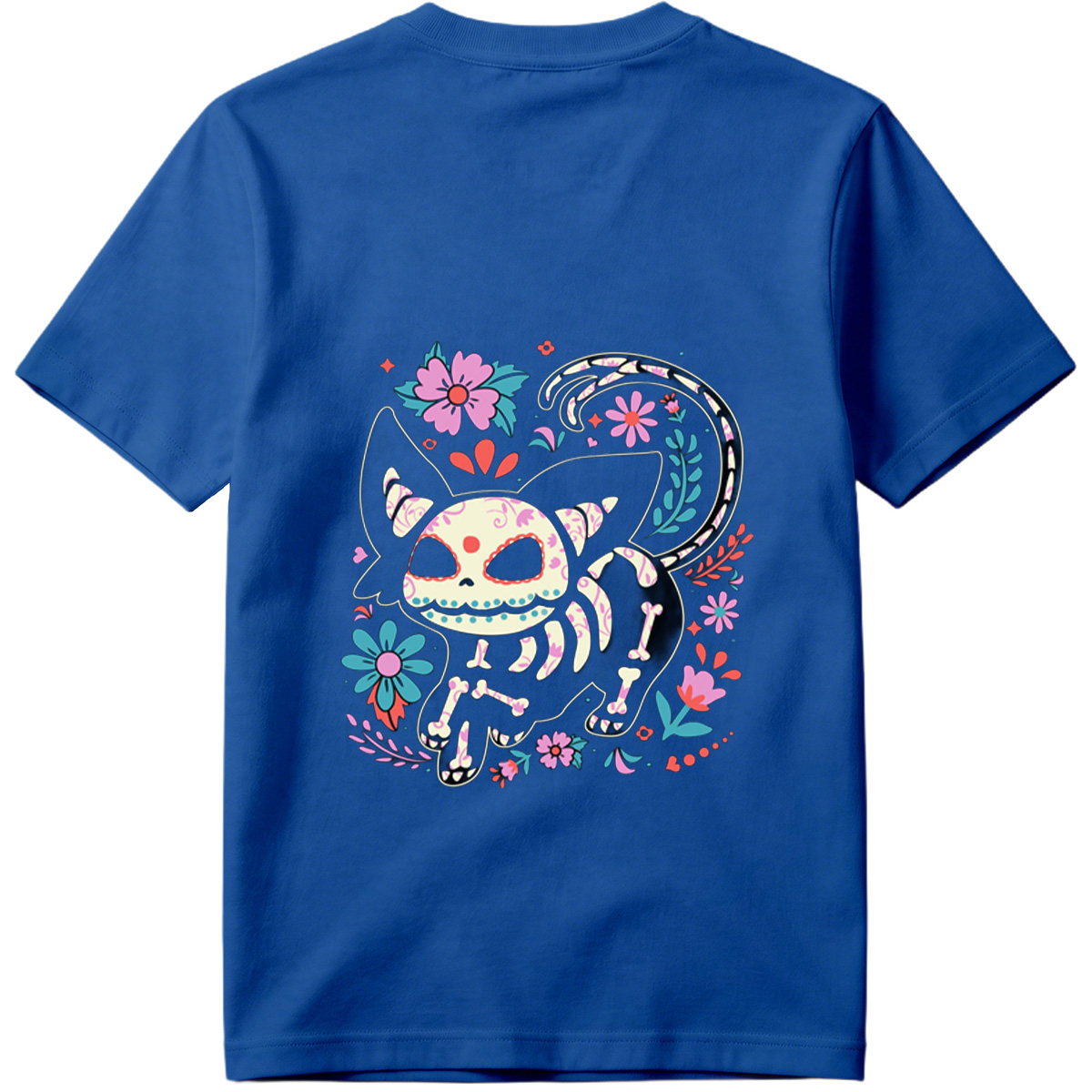 Day of the Dead Cat: Sugar Skull Feline with Floral Design - Tee