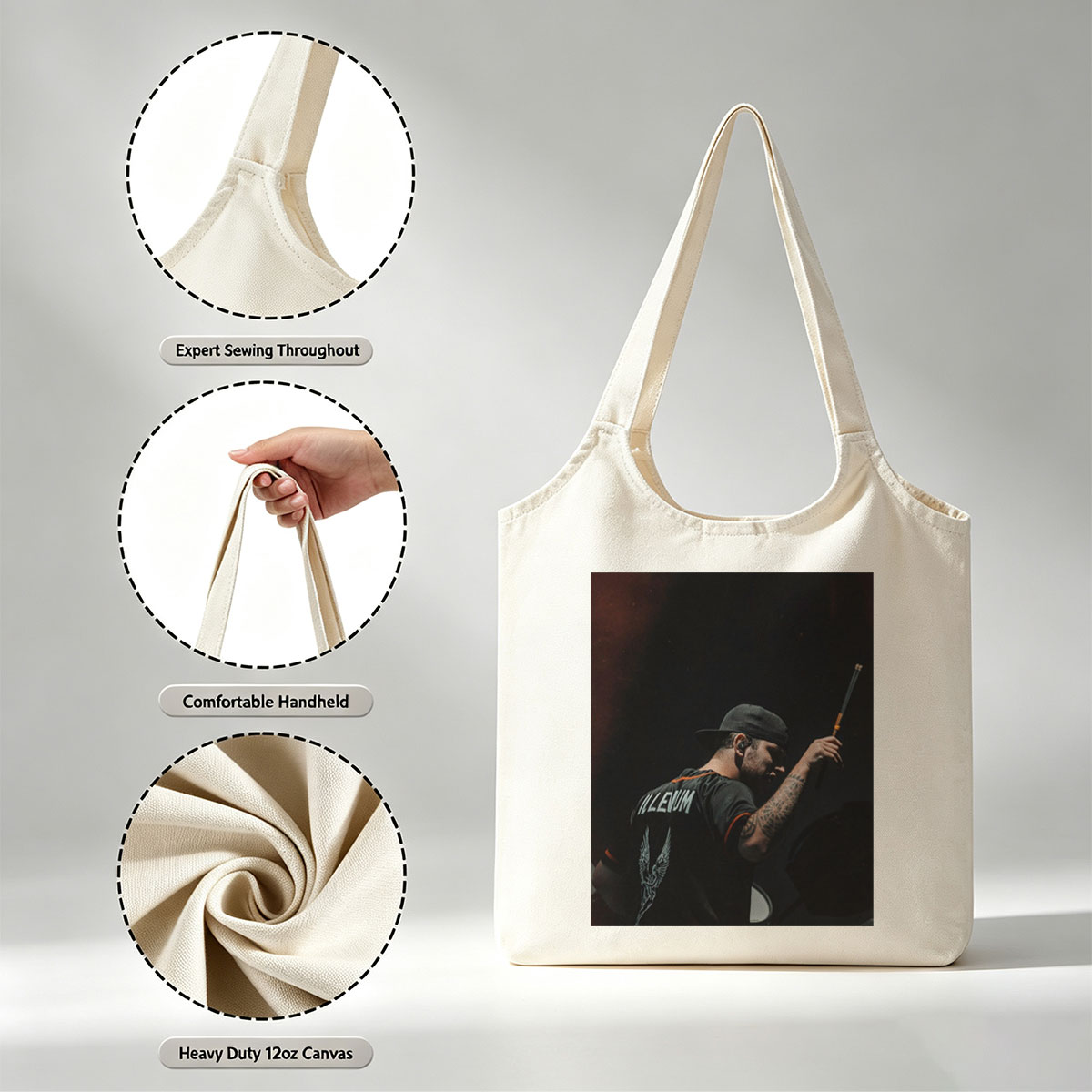 Brent Hinds of Mastodons Performing on Stage with Drumstick in Hand - Canvas shoulder bags/
