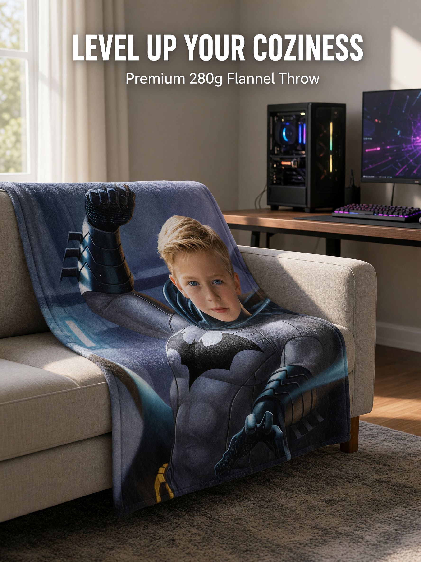 Custom Photo Face Blanket Personalized Superhero Flannel Throw Lightweight Soft Fleece Bed Couch Decor Keepsake Gift