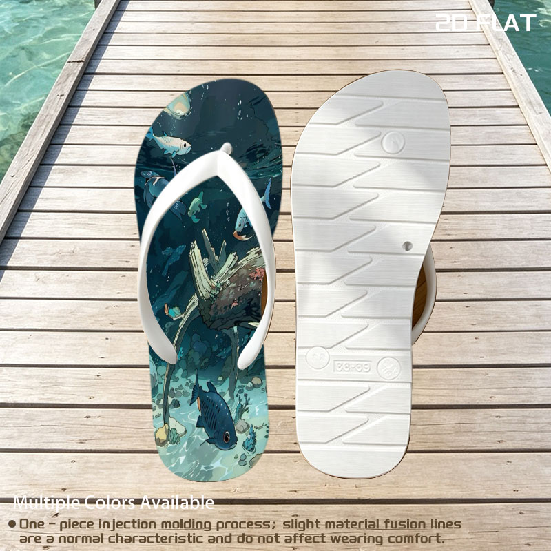 Underwater Scene with Fish and Sunken Log -  flip-flops