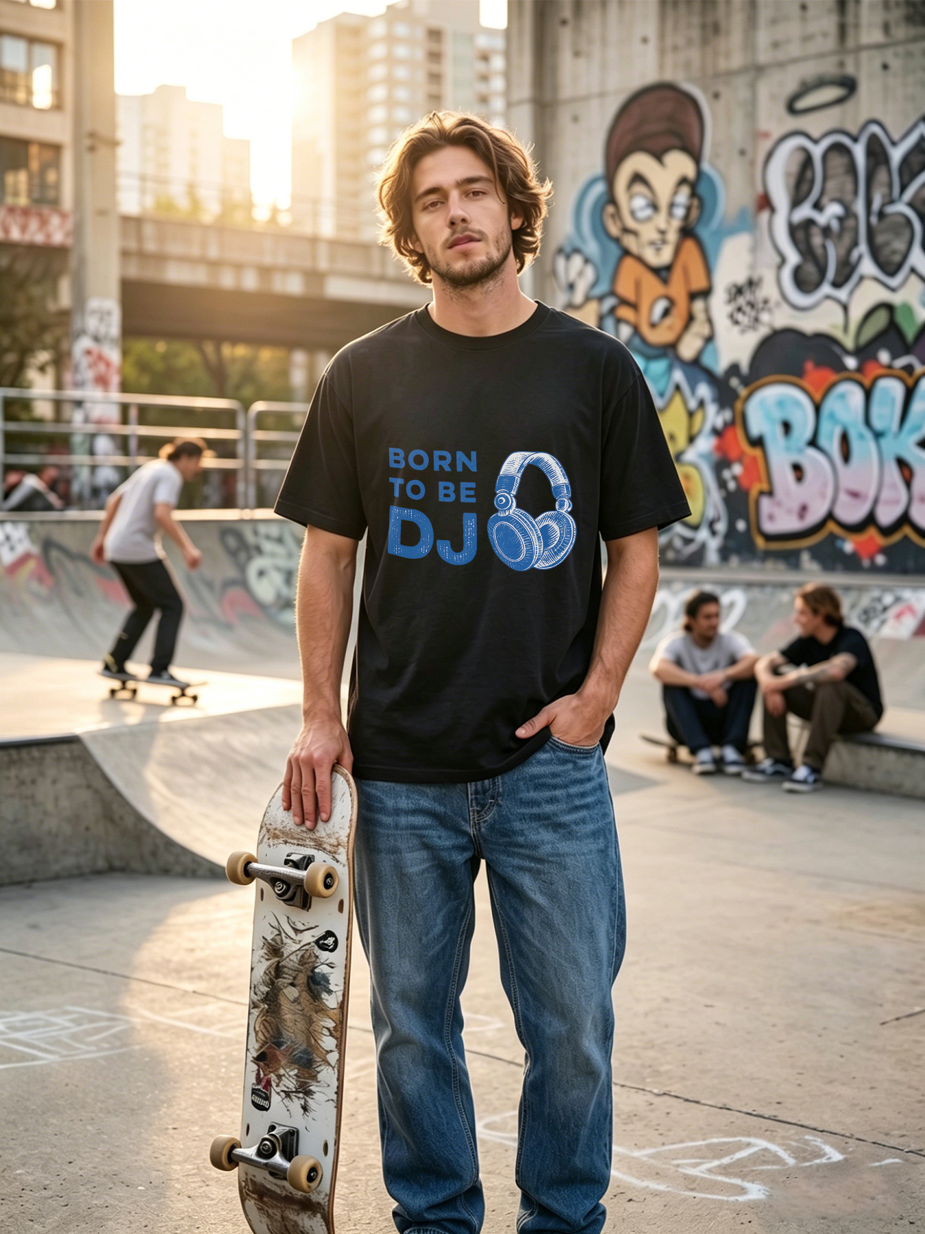 Men's Printed T-Shirt Born to Be DJ Headphones Graphic Casual Round Neck Summer Lightweight Breathable Short Sleeve Tee for Music Lovers and DJs