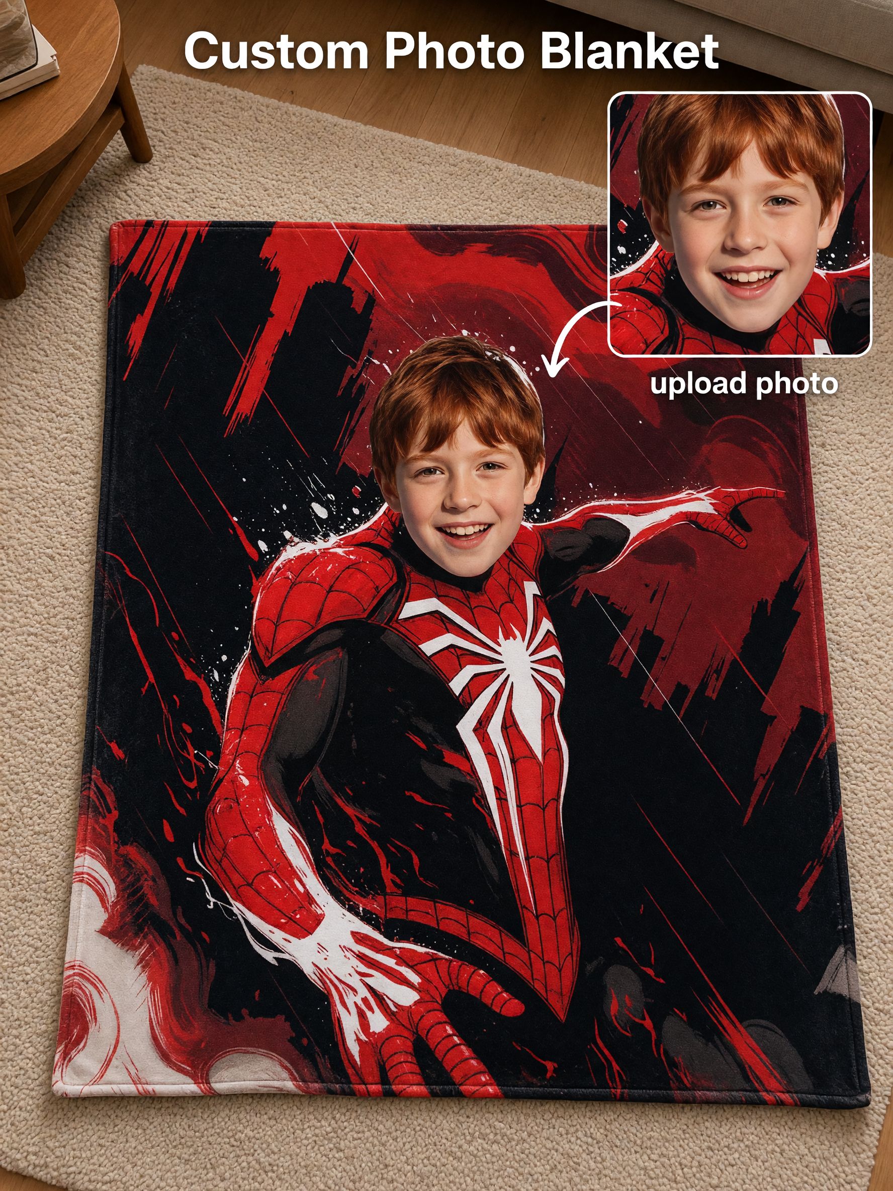 Custom Photo Superhero Flannel Blanket, Ultra Soft Personalized Face Throw, Ideal Cozy Gift for Kids and Couch