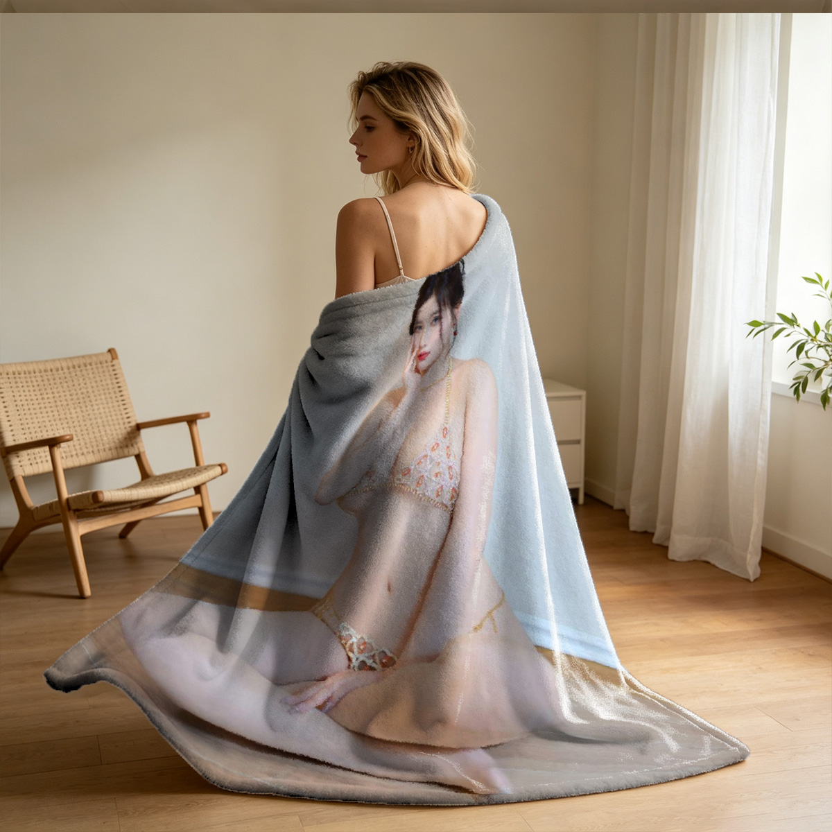 Three Women in Lingerie Taking a Selfie on Bed - Blanket