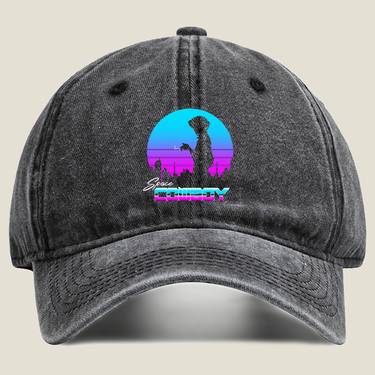 Space Cowboy - Silhouette of a Man Against a Retro-Futuristic Cityscape - Hat