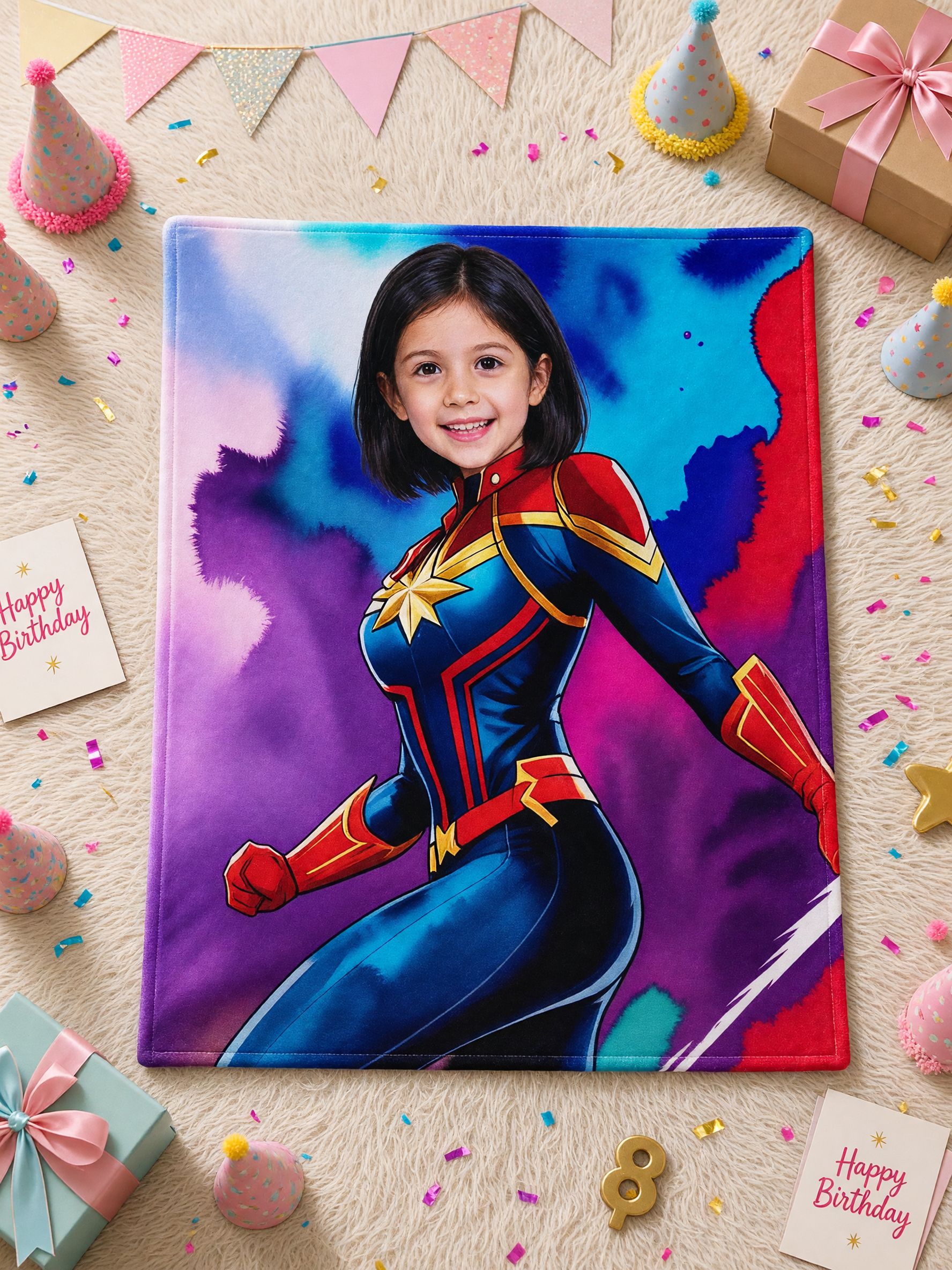Personalized Face Photo Superhero Flannel Blanket, Ultra Soft Warm Throw for Sofa Couch, Ideal Custom Gift
