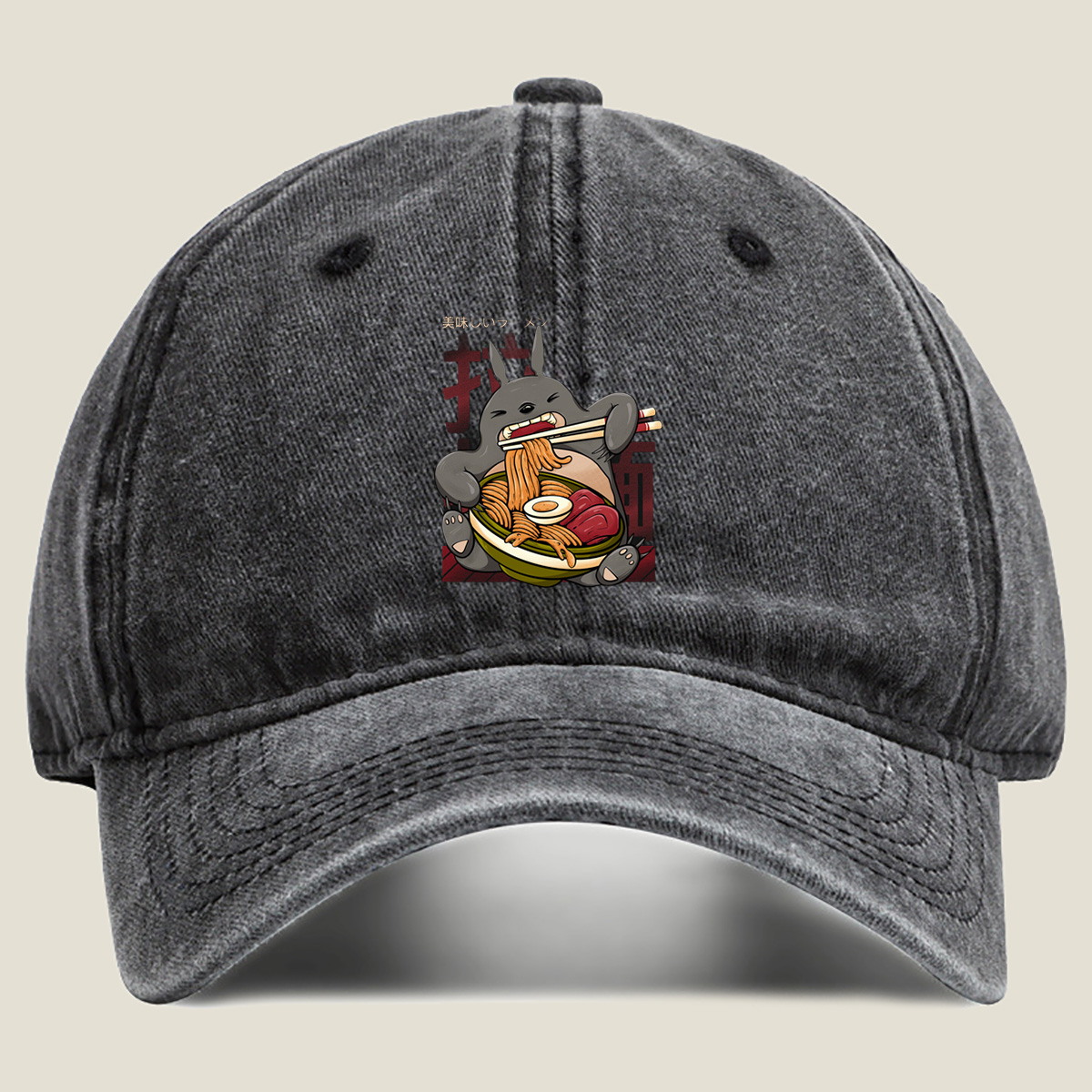 Totoro Enjoying Ramen - Washed Denim - Baseball Cap