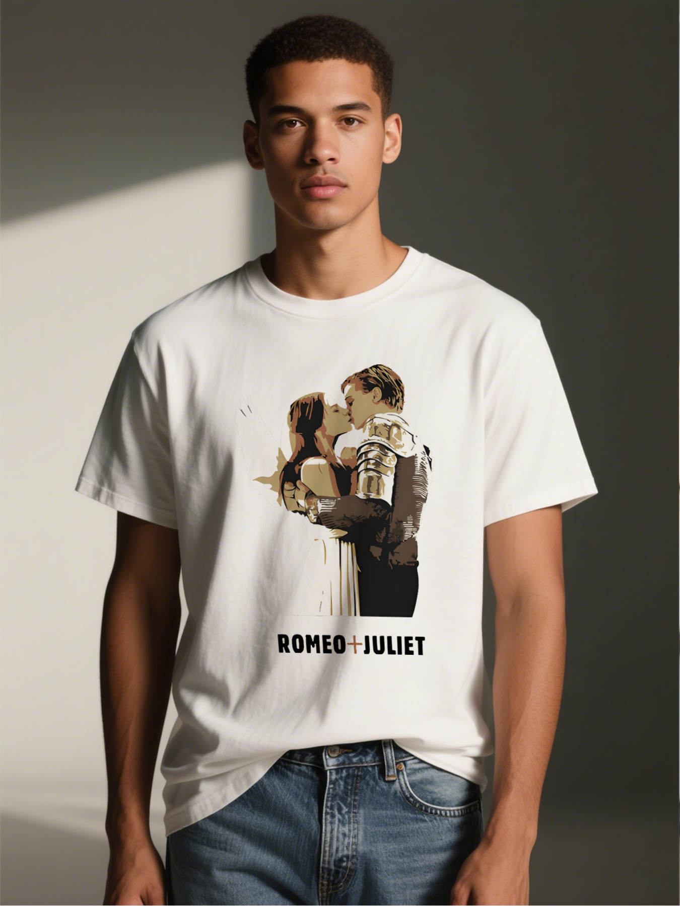 Men's Printed T-Shirt Romeo and Juliet Romantic Couple Art Design Casual Round Neck Summer Lightweight Breathable Short Sleeve T-Shirt for Literature Lovers and Drama Fans