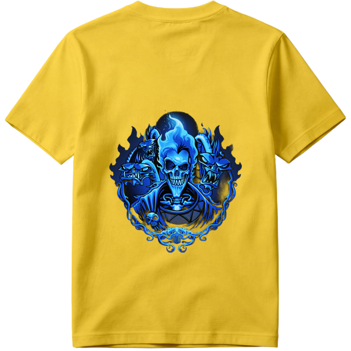 Blue Flame Skull with Demonic Creatures - Tee