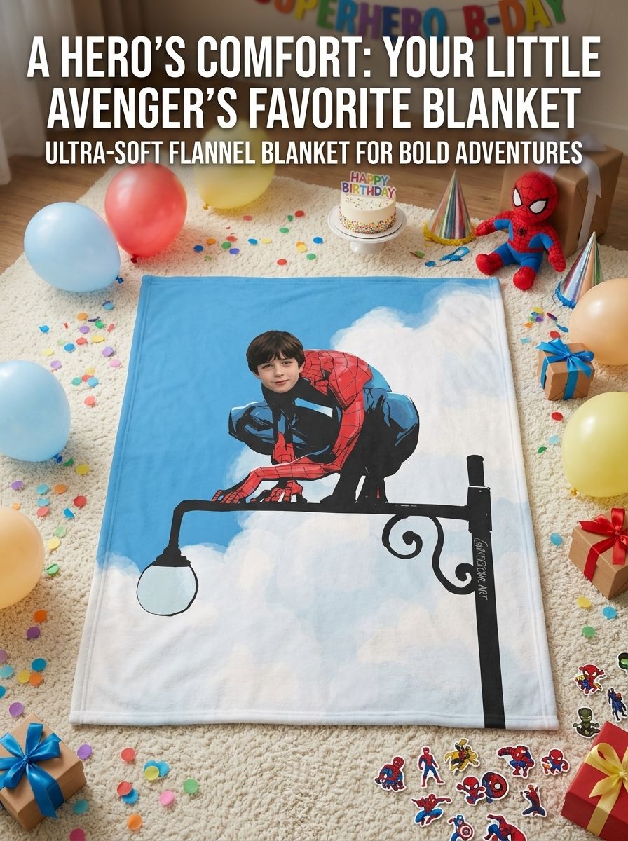 Personalized Custom Face Photo Superhero Flannel Throw Blanket, Soft Anti-Pilling Fleece Bed Blanket for Kids Gift