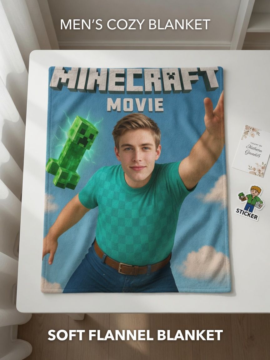 Custom Photo Face Flannel Throw Blanket Personalized Novelty Gamer Portrait Cozy Lightweight Plush Bedspread Gift