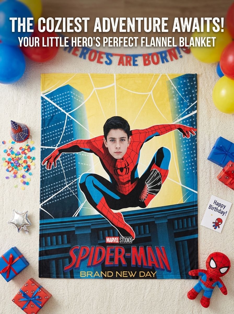 Custom Photo Superhero Flannel Blanket Personalized Face Portrait Fleece Throw Ultra Soft Warm Gift for Kids