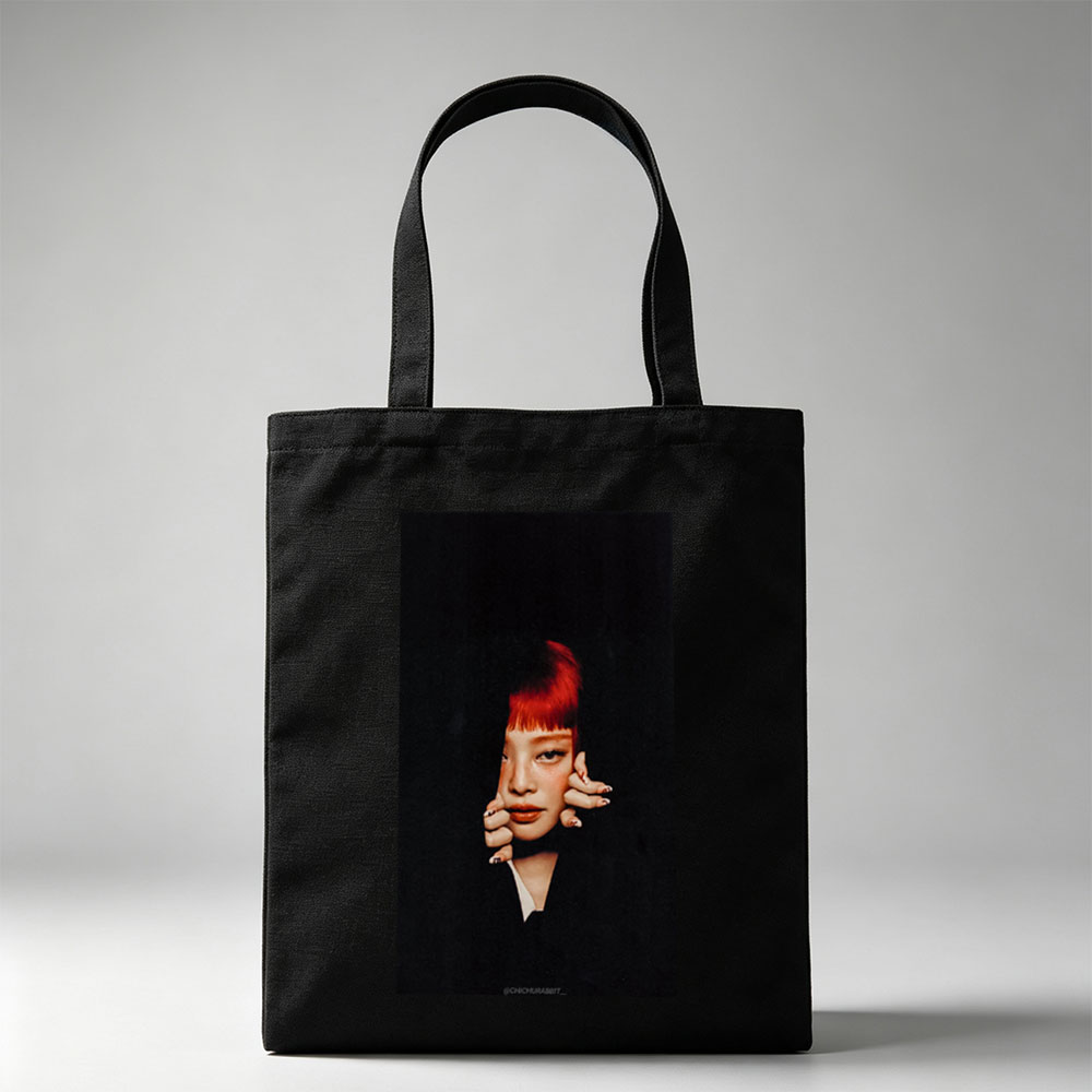 Rihanna in Dramatic Portrait with Red Hair and Bold Makeup - Canvas tote bags