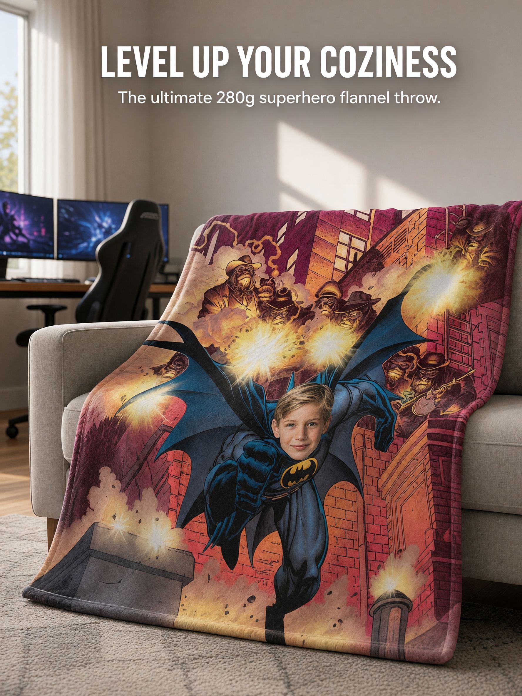Custom Photo Face Superhero Blanket Ultra Soft Flannel Comic Throw Ideal Personalized Gift for Kids and Comic Fans