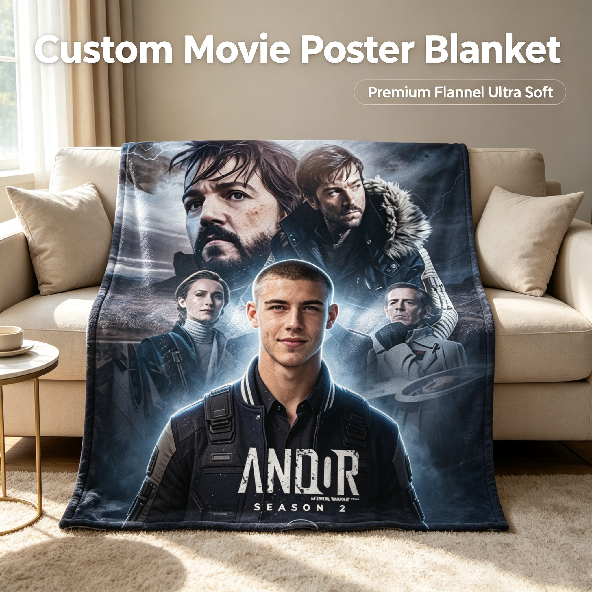 Custom Face Blanket Star Wars Andor Season 2 Flannel Blanket Perfect for Fans Cozy Home Use Gift or Giveaway