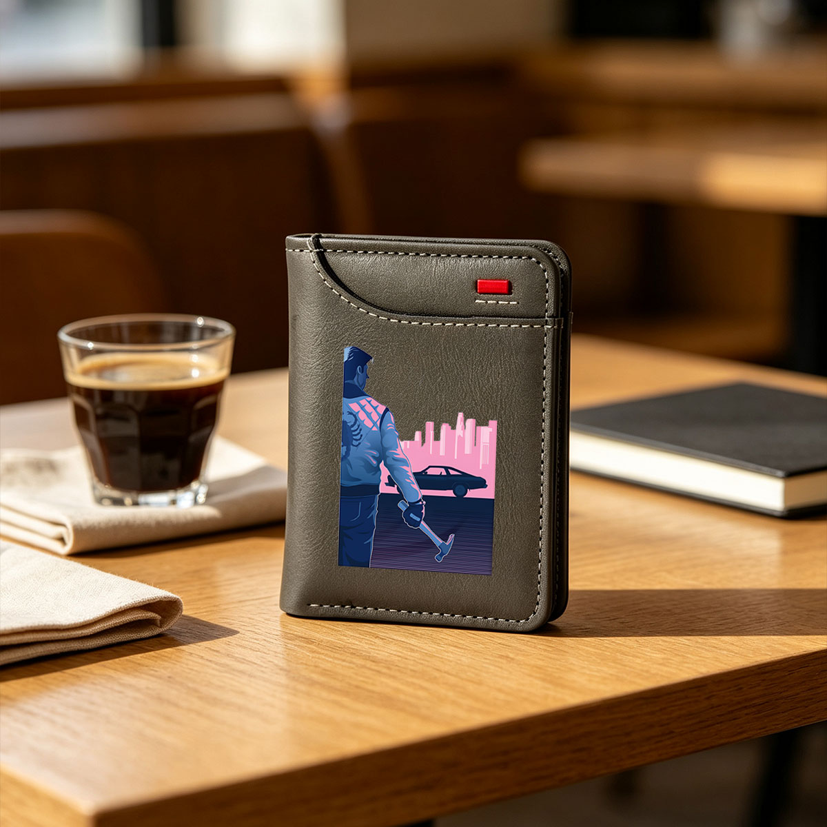 Cyberpunk Warrior with Hammer in Neon City Night - Vertical Style Wallet