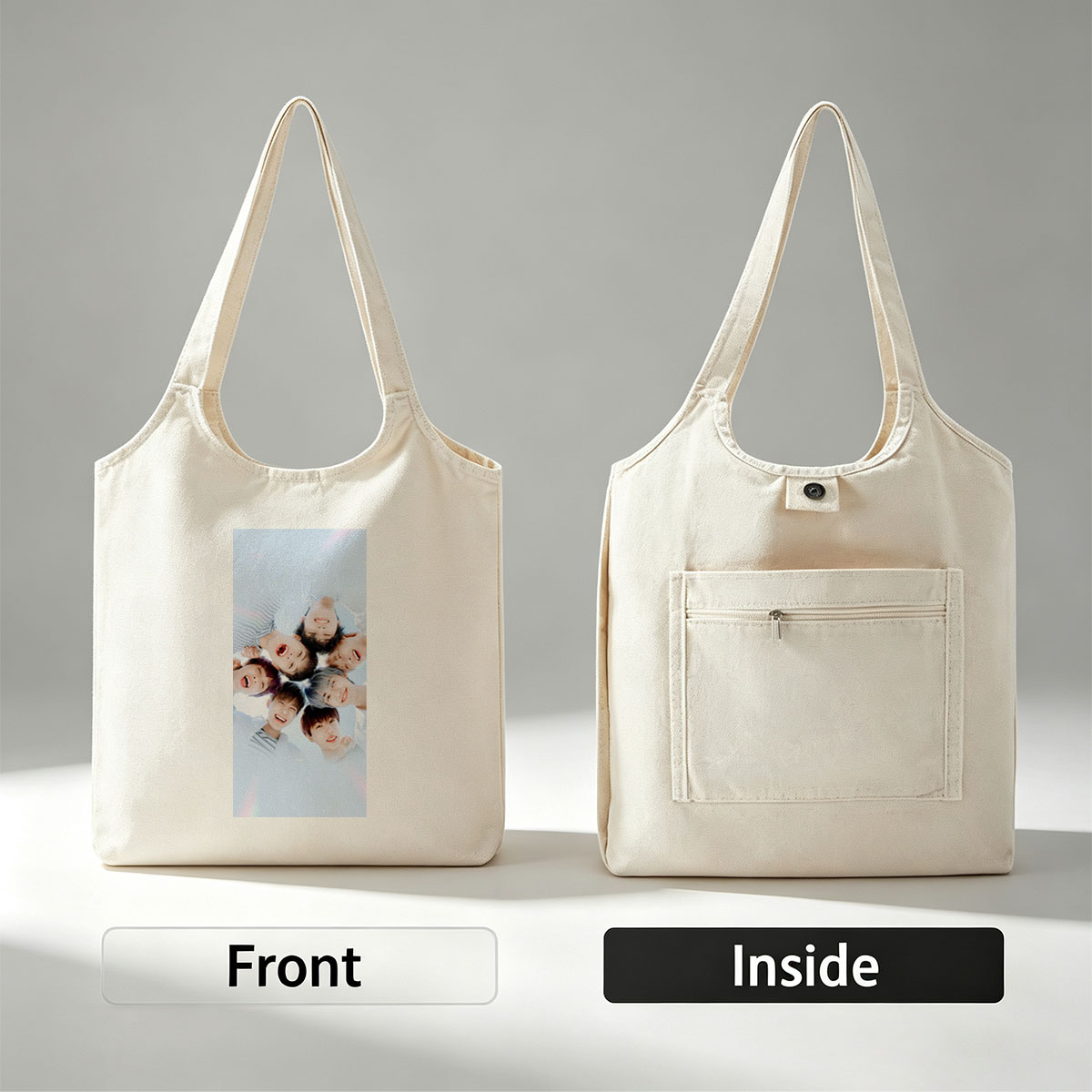 NCT Dream Members in a Circle Formation with Joyful Expressions Against a Sparkling Sky Background - Canvas shoulder bags/