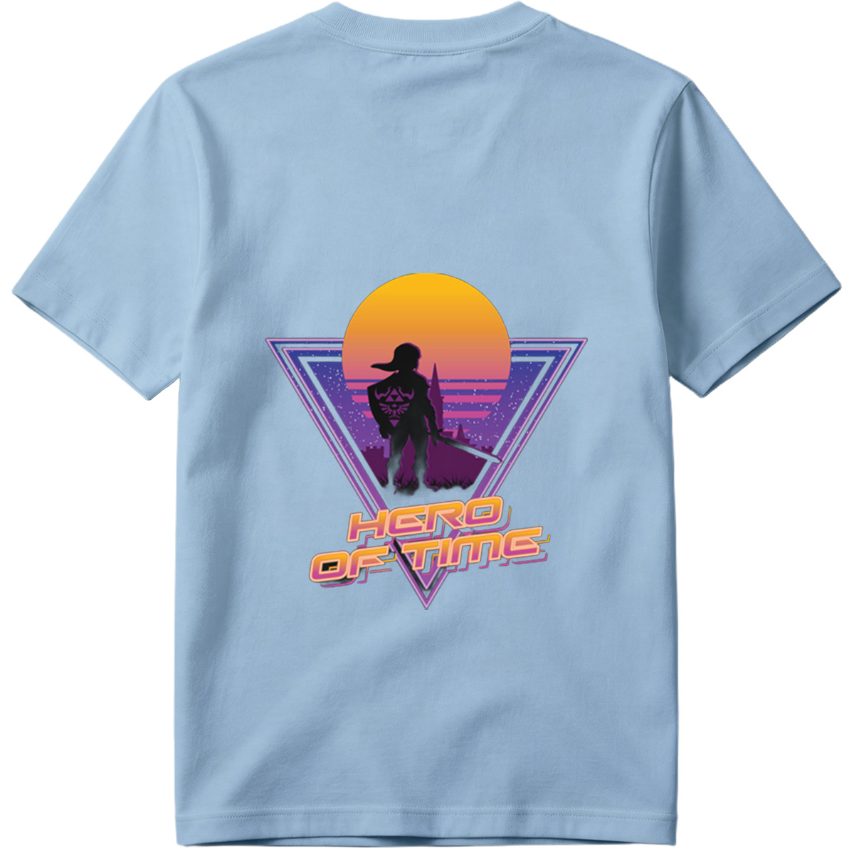Hero of Time: Link Silhouette in Retro Sunset Scene - Tee