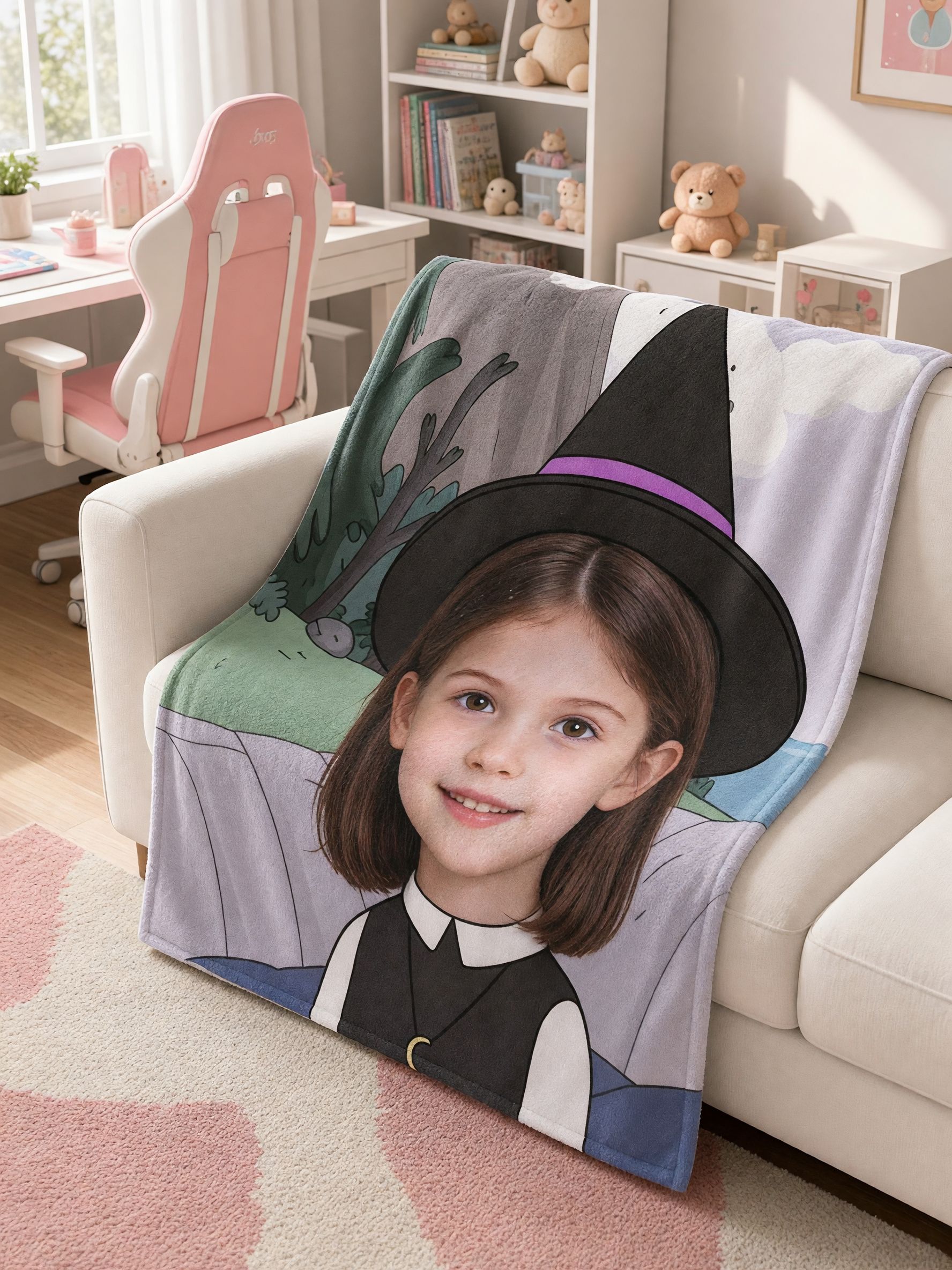 Custom Photo Face Blanket Personalized Witch Cartoon Velvet Flannel Throw Cozy Birthday Keepsake Gift