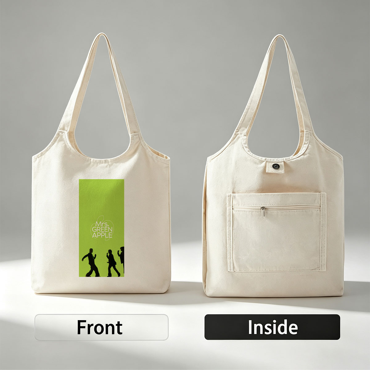Mrs. GREEN APPLE Band Members Silhouettes Walking on Green Background - Canvas shoulder bags/