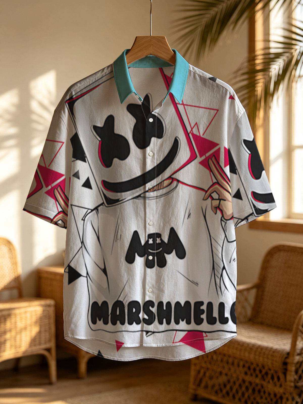 Marshmello DJ Music Artist with Iconic Helmet and Red Triangles -  Shirt
