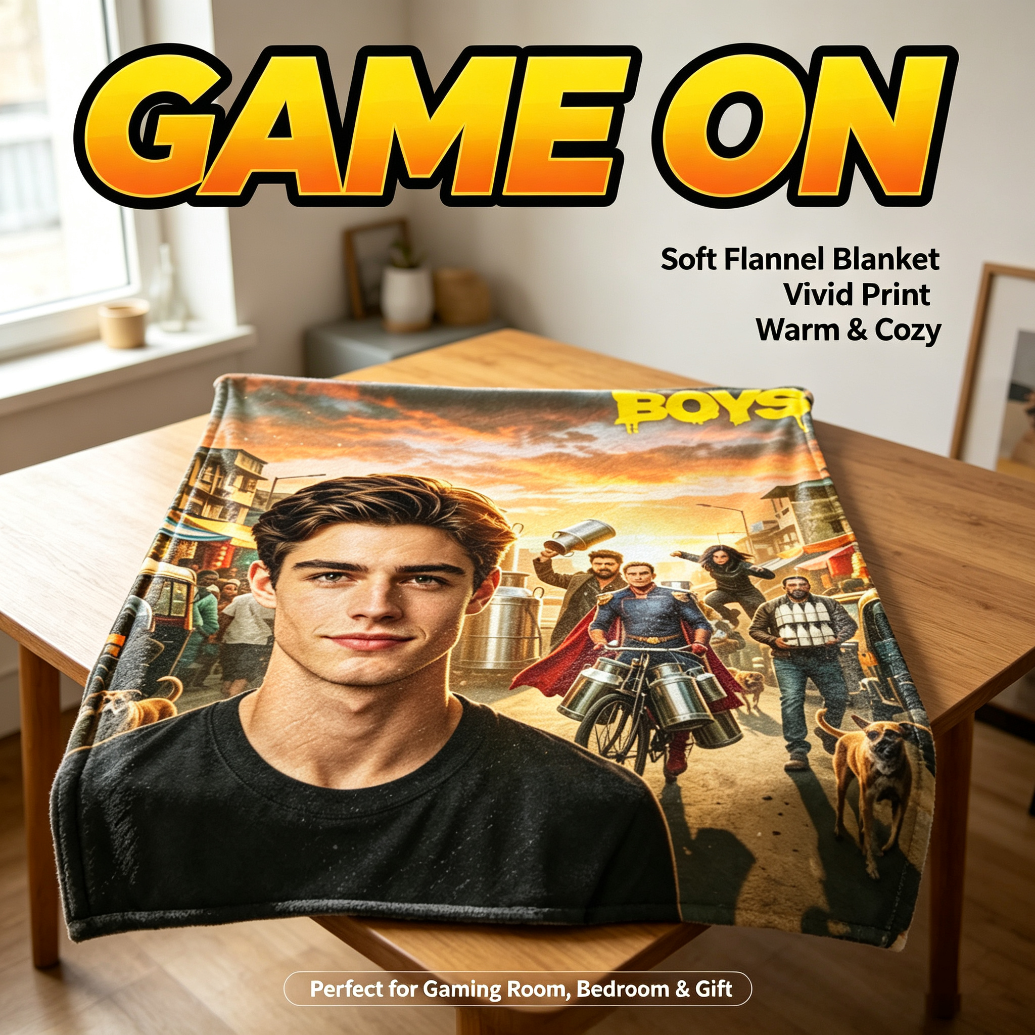 Custom Face Blanket The Boys TV Show Flannel Blanket for Couch, Bed, or Travel – Perfect Gift for Fans of Superhero Series and Pop Culture Enthusiasts
