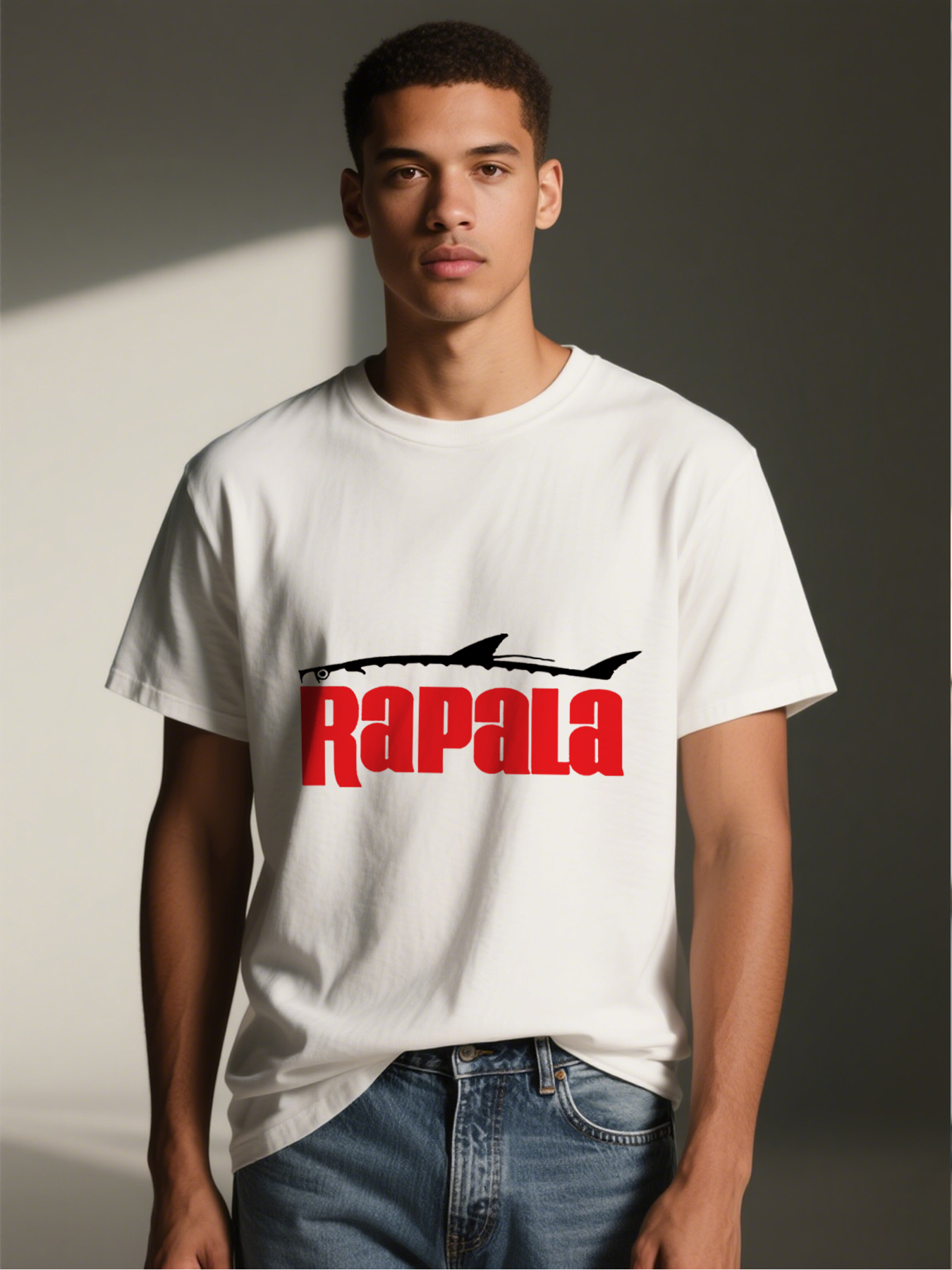 Men's Rapala Logo Print T-Shirt Fish Design Red Text Casual Round Neck Lightweight Breathable Summer Short Sleeve Tee for Fishing Outdoor Enthusiasts and Anglers