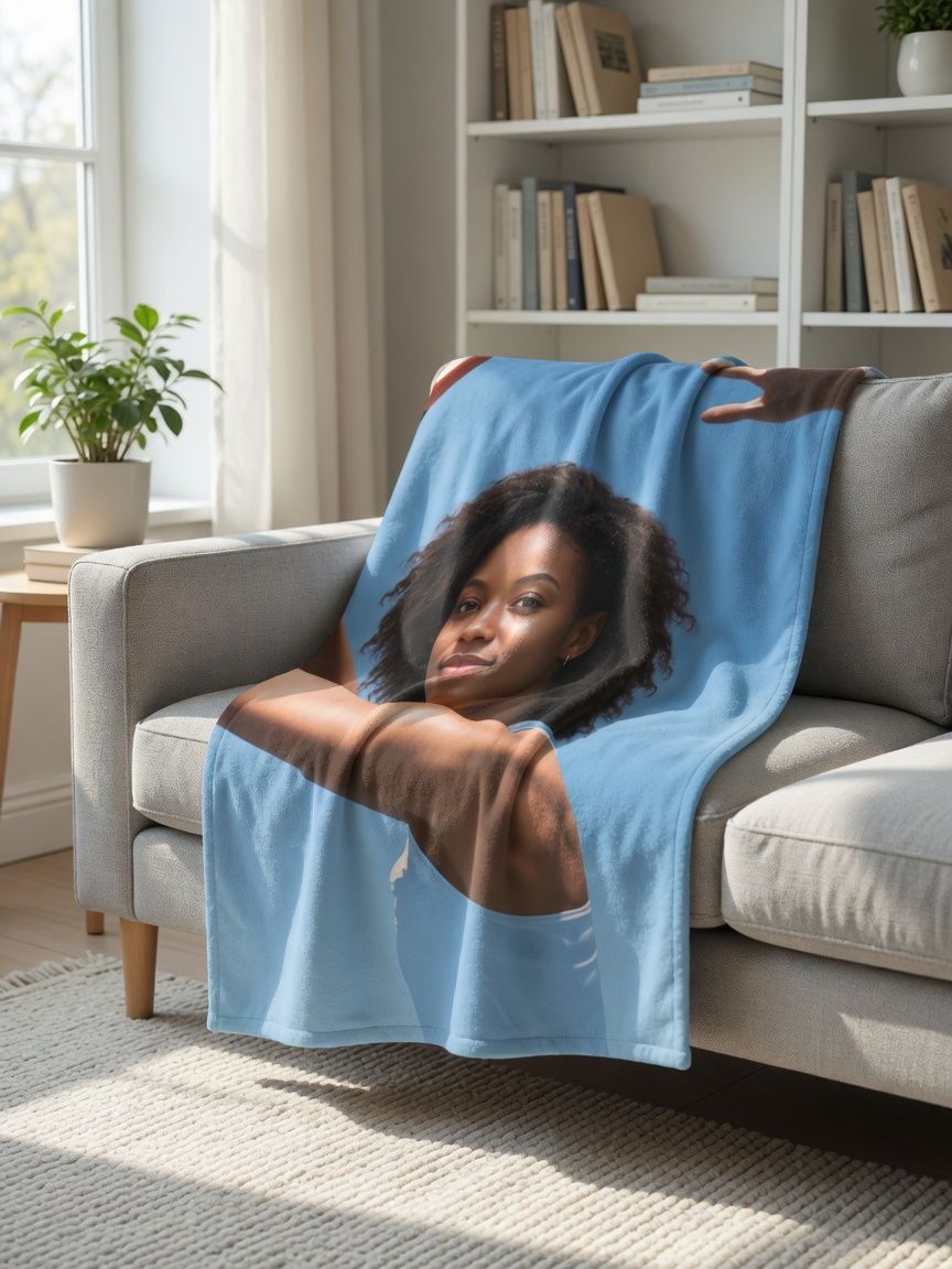 Custom Photo Blanket Personalized Face Portrait Flannel Throw Ultra Soft Fleece Keepsake for Bed Couch and Travel Gift