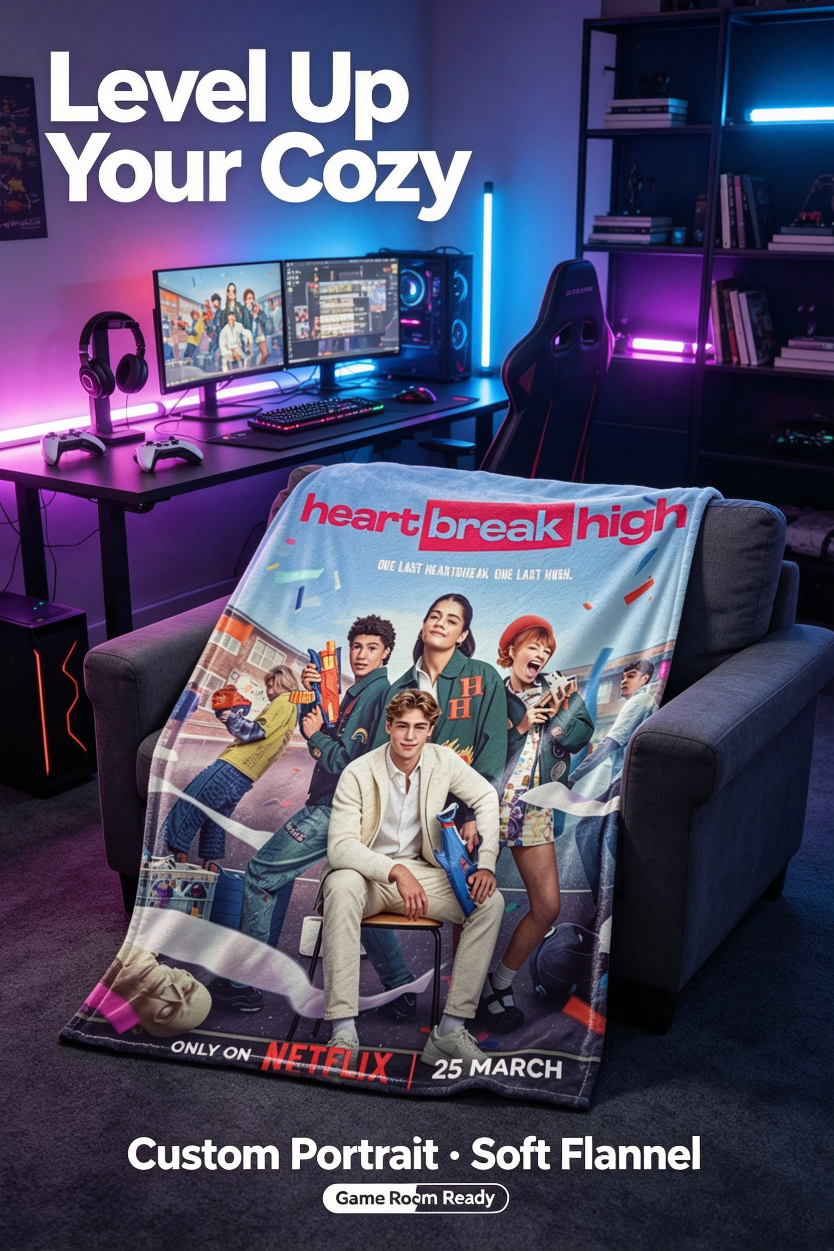 Custom Face Blanket Heartbreak High Flannel Blanket for Fans of the Netflix Series – Perfect Gift for Teens and Adults, Ideal for Couch, Bed, or Dorm Use
