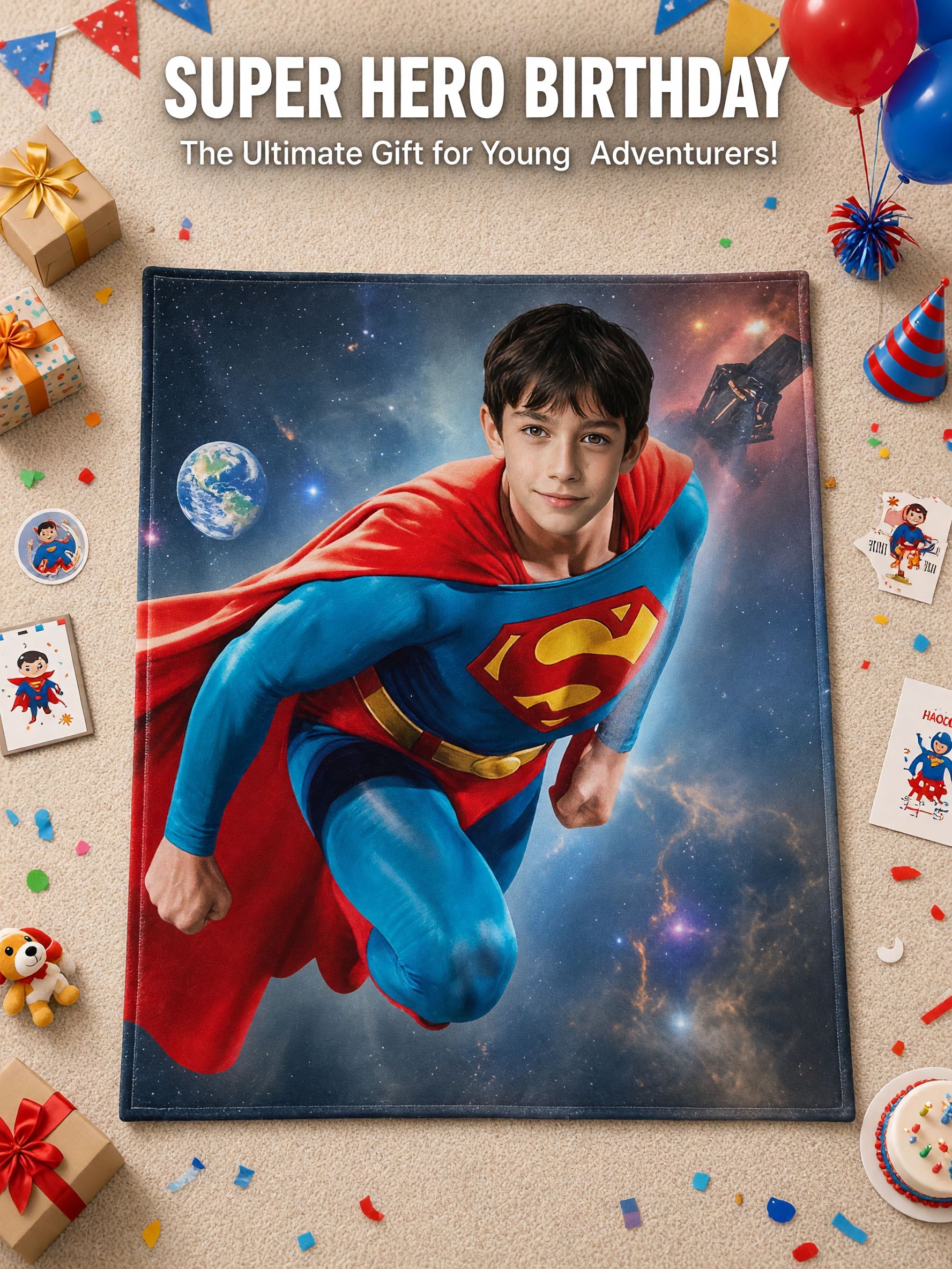 Custom Photo Flannel Fleece Superhero Blanket Personalized Picture Throw Warm Lightweight Cozy Keepsake Gift for Kids