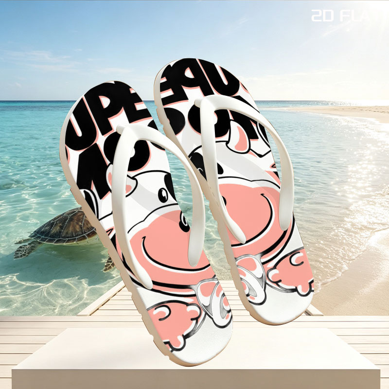 Super Moo: Cartoon Cow Character Design -  flip-flops