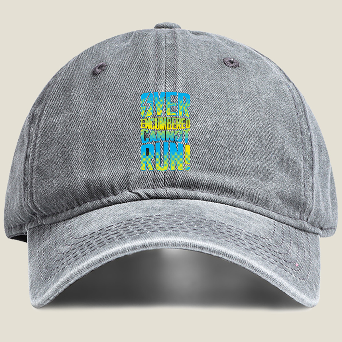 Over Encumbered Cannot Run! - Washed Denim - Baseball Cap
