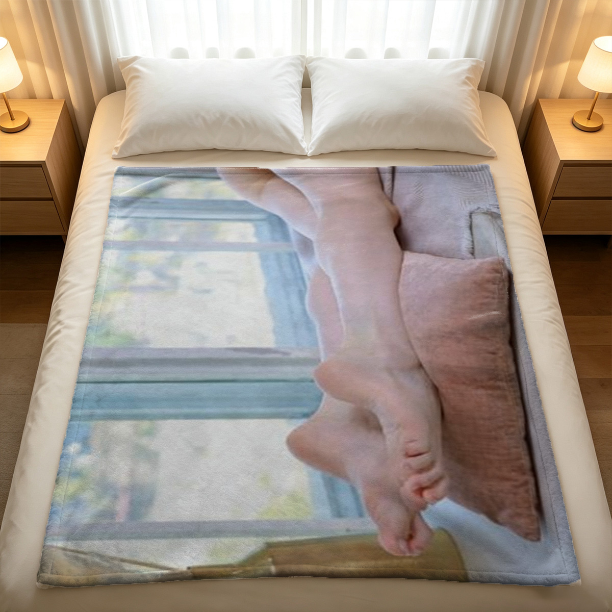 Blonde in Orange Fishnet Top Licking Pool Cue - Blanket